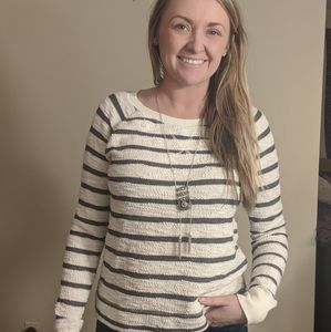 White and blue striped sweater